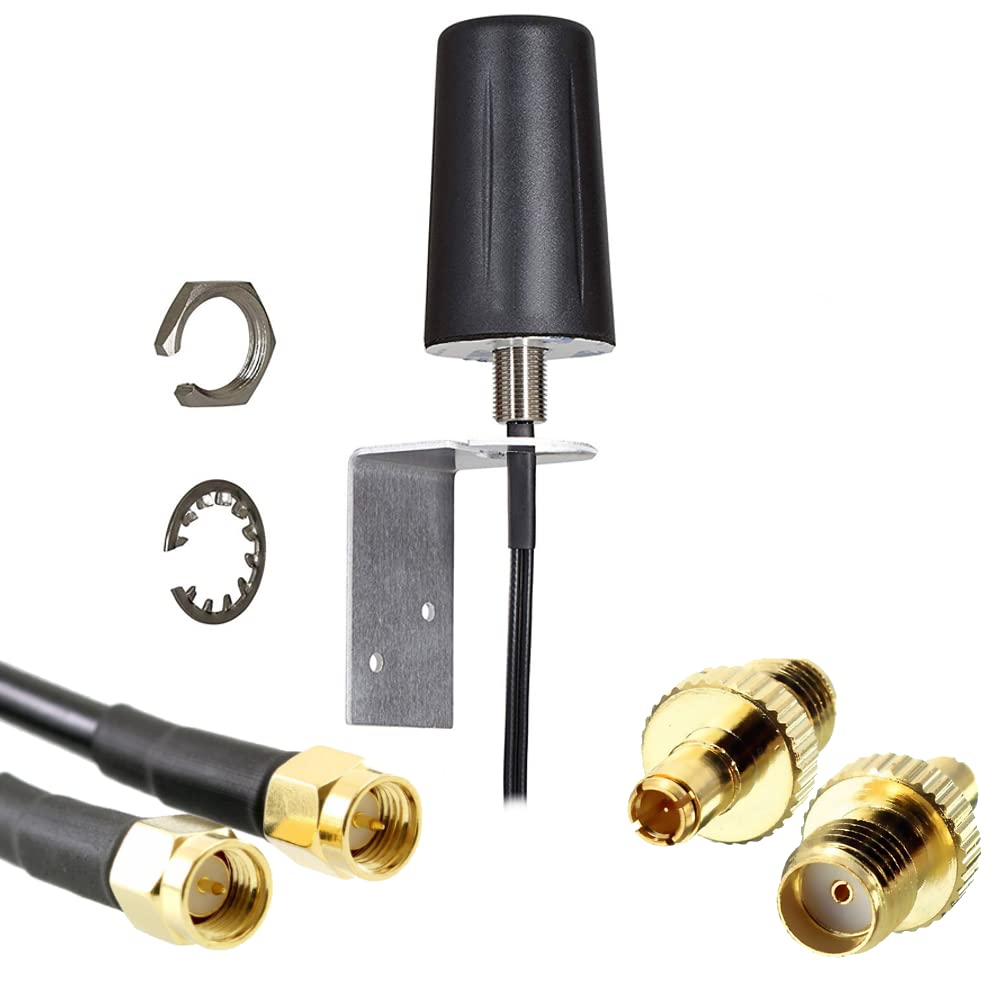 Dual Input 4G/5G Rugged Antenna with 3 Meter LMR100 Cables & SMA Male Connectors. Indoor or Outdoor 2x2 Heavy Duty LTE Aerial. O2 Vodafone EE Three (Antenna & Bracket & TS9 Adapters)