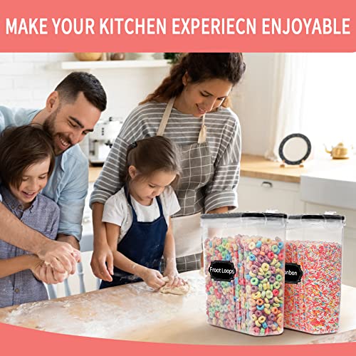 Large Dry Food Storage Containers with Lids, PRAKI 6PCS 4L Airtight Cereal Containers Storage, Leak-proof Canister Set for Kitchen Pantry Organizers and Storage with 20 Labels & Marker