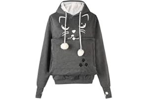ALYC Unisex Hoodies Pet Holder Cat Dog Kangaroo Pouch Carries Pullover with Cat Printing Sweatshirt (Dark Grey, L)