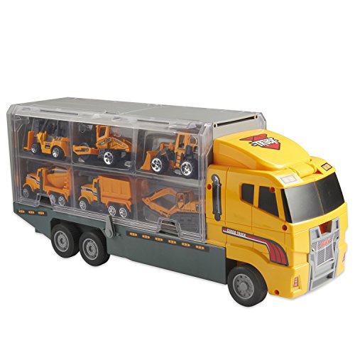 Oumoda Transport Car Carrier Truck Toy, Die-cast Construction Truck Vehicle Car Toy Set Matchbox Cars Gifts for Age 3 4 + Years Old Boys and Girls (Includes 10 Small Truck Toy and 1 Big Carrier Truck) - Thumbnail 6