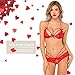Womens Sexy Bridal Lingerie Lace Floral Babydoll Stretch Strappy Set with Cute Bowknot Mesh Thong