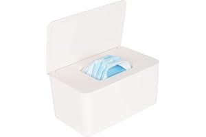 Aphbrada Face Mask Dispenser Baby Diaper Wet Wipes Dryer Sheet Dispenser Storage Box Holder Countertop for Home Bathroom, Easy Open & Close Wipe Container with Lid, Fits Universal Masks (White)