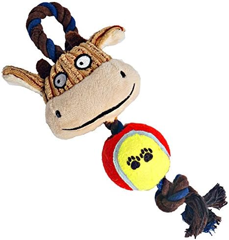 ATHOON Tennis Ball for Dogs with Squeaky Cow Connected by Dog Chew Rope, for Medium and Large Dogs