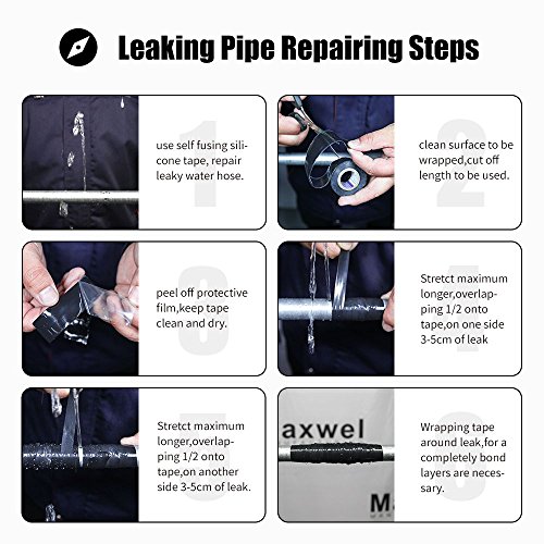 Silicone Self Fusing Tape - 1" 10' Removable Non Adhensive Leak Seal Self Fusing Silicone Rubber Tape for Garden Hose Repair,Pipe Repair,Rescue,Electrical Insulation(Pack of 1 Black + 1 Transparent) - Thumbnail 2