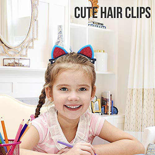 2 inch Felt Cat Ears Hair Clip, Glamfields 7 Pairs Cute Glitter Sparkly