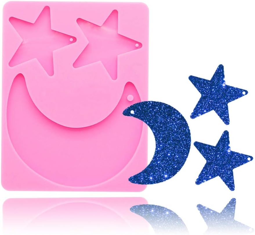 Star Moon Universe Keychain Silicone Mold with Hole for DIY Jelly Shots Gum Paste Fondant Mold Pudding Soap Mould Handmade Ice Cream Chocolate Crystal Ice Cube Cupcake Cake Topper Decoration