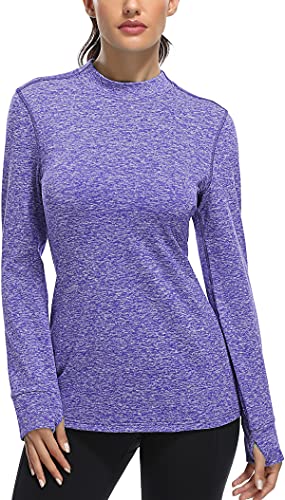 Fulbelle Mock Turtle-Neck Thermal Fleece Running Top Women Long Sleeve, Thumb HoleTee T-Shirts Workout Fall Athletic Fashion Sweat-Shirts Pullover Outdoor Cold Weather Clothes Purple XX-Large at Amazon