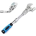 Flexhead Adjustable Wrench, 10" to 12" Ratcheting Crescent Wrenches with Retractable Extension Shank and 180⁰ Rotating Head Flex Head Ratchet Wrench Tool