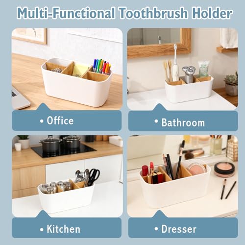 VINATO Toothbrush Holder, Electric Toothbrush Holder, Bamboo Partitions Toothbrush Holder Bathroom with 5 Compartments Bathroom Organizer for Office, Living Room, Kitchen