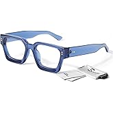 Oversized Thick Square Fake Glasses for Women Men,Fashion Preppy Clear Lens Eyeglasses with 100% UV400 Protection