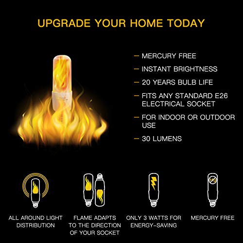 Abameric Flame LED Light Bulbs E26 Base |LED Flame Effect Light Bulb | with Gravity Sensor | Flickering Flame Light Bulb for Indoor/Outdoor Use | for Home/Hotel/Bar/Party Decor | Holiday Gifts(4 Pack)