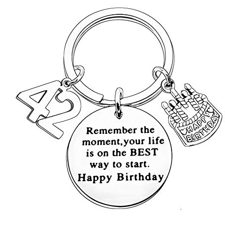 MADHAHEFU Birthday Gifts Live Laugh Love Birthday Keychains for Women Girls Inspirational Gifts for Friends Female (42th Birthday-Your life is on the best way)