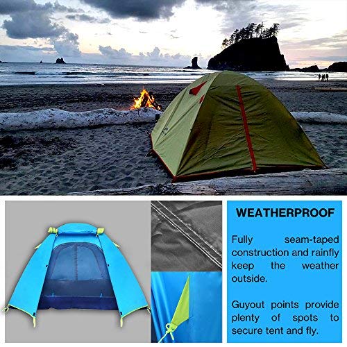 Weanas Professional Backpacking Tent 2 3 4 Person 3 Season Weatherproof Double Layer Large Space Aluminum Rod for Outdoor Family Camping Hunting Hiking Adventure Travel (Azure, 2-3 Person)
