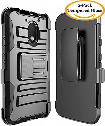 Moto G4 Play Case, Moto G Play Case 4th Generation, JATEM Hybrid Case Kickstand Belt Clip + 2 HD Screen Protectors (Black/Black)