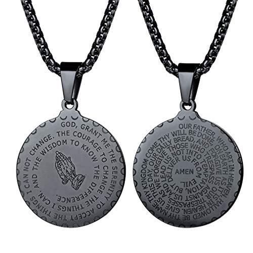 FaithHeart - Collar de mano de oración con versículo bíblico, chapado en oro / acero inoxidable, colgante cristiano con hielo con caja de regalo, medalla de moneda de oración, joyería de bautismo para mujeres y hombres