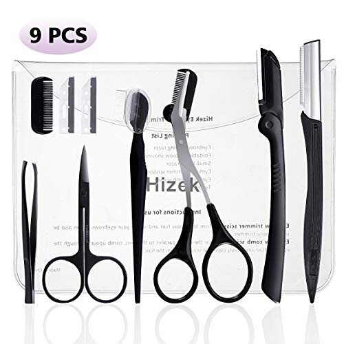 Eyebrow Razor,Hizek 6 in 1 Eyebrow Kit,Multipurpose Exfoliating Dermaplaning Tool Face Razors for Women, Including Facial Trimmer Shaver,Eyebrow Brush,Scissors,Tweezers,Storage Bag