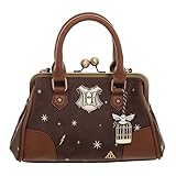 Bioworld Harry Potter Celestial Kiss Lock Handbag, Brown and Gold