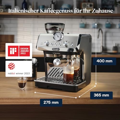Siebträgermaschine La Specialista Arte EC9155.MB, Espressomaschine mit Mahlwerk, 8 Mahlgrade, 15 Bar, 3 Temperaturen, Milchschaumdüse, 1550W, 1,7L Tank, Edelstahl/Schwarz inkl. Barista-Kit