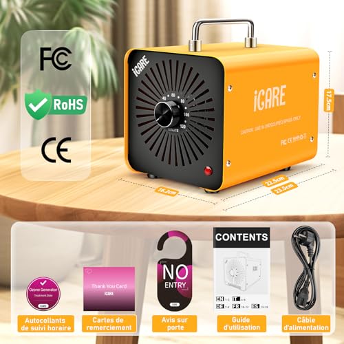 ICARE Home Ozone Generator 60000mg/h, Yellow Ozone Machine | Ozone O3 Portable Air Purification and Odour Removal Device for Office, Bathroom, Home, Car