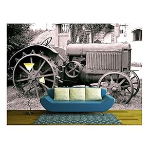Old Tractor with Iron Wheels is Thrown on a Roadside - Removable Wall Mural | Self-Adhesive Large Wallpaper - 66x96 inches