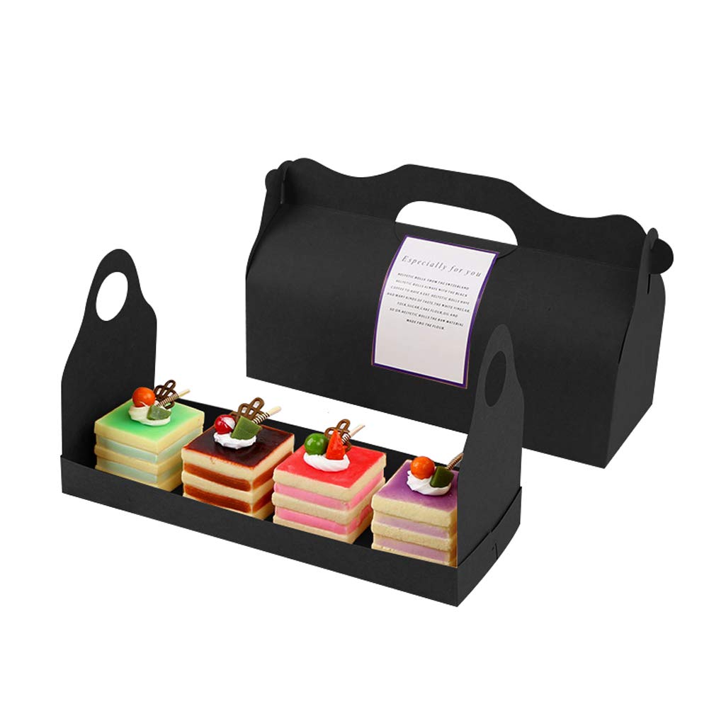 ITODA Rustic Rectangular Cake Box, 10.8 x 4 x 4 Inches, Set of 10 with Handles, Reusable, Biodegradable, for Cupcakes, Cookies, Pastries, Weddings, Birthdays