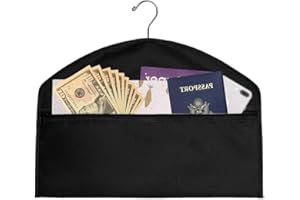 YELAIYEHAO 2 pcs Hanger Diversion Safe Hidden Pocket Safe, Fits Under Hanging Clothes with Pocket to Hide Valuables (black, 1 pc)
