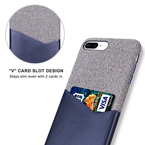 Lopie [Sea Island Cotton Series] Slim Card Case Compatible for iPhone 7 Plus and iPhone 8 Plus, Fabric Protection Cover with Leather Card Holder Slot Design, Blue - Thumbnail 3