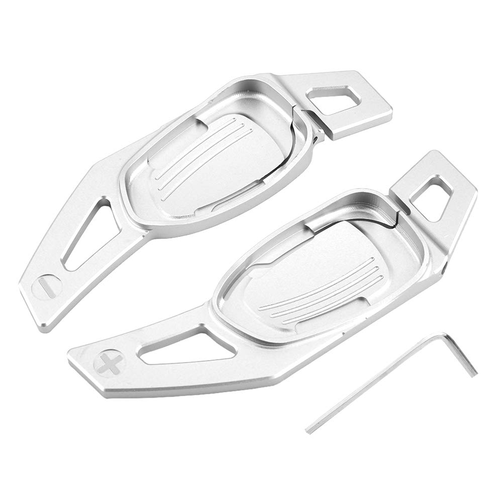 Steering Wheel Paddle, Aluminum Car Steering Wheel Shift Paddles Extensions with Wrench Fit For S3/S5/S6/SQ5/RS3/RS6/RS7 (Silver)