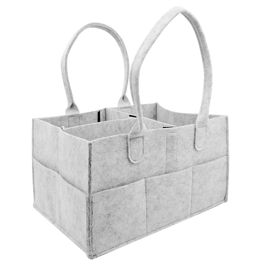 Baby Diaper Caddy Organizer, Felt Basket Diapers Organizer, Grey Baby Wipes Bag, Nursery Nappy Changing Organiser, Ideal Baby Shower Xmas Gift(33 x 23 x18 cm)