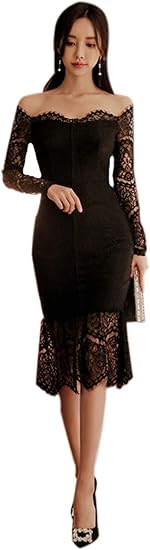 Amazon 娜美衣着 パーティードレス ミモレ丈 ワンピース 結婚式 総レース 長袖 結婚式 ワンピース パーティードレス ミモレ丈 パーティードレス 通販