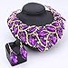 African Beads Jewelry Sets Women Bridal Crystal Statement Necklace Earring Jewelry Sets (Purple)