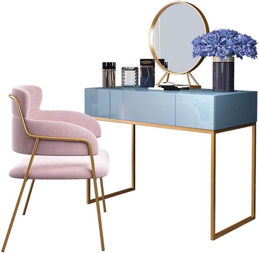 Yinglihua Dressing Table Women Face Wash Cosmetic Mirror And Air Bearing Table Set With Drawers Sliding Drawer Dresser Stool Easily Assembled Makeup Dressing Table (Color, Size : 100x40x75cm)