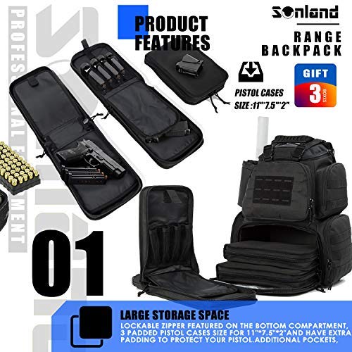 Gun Range Bag TacticalBackpack for Handguns with 3Pistol Case Black Pricepulse