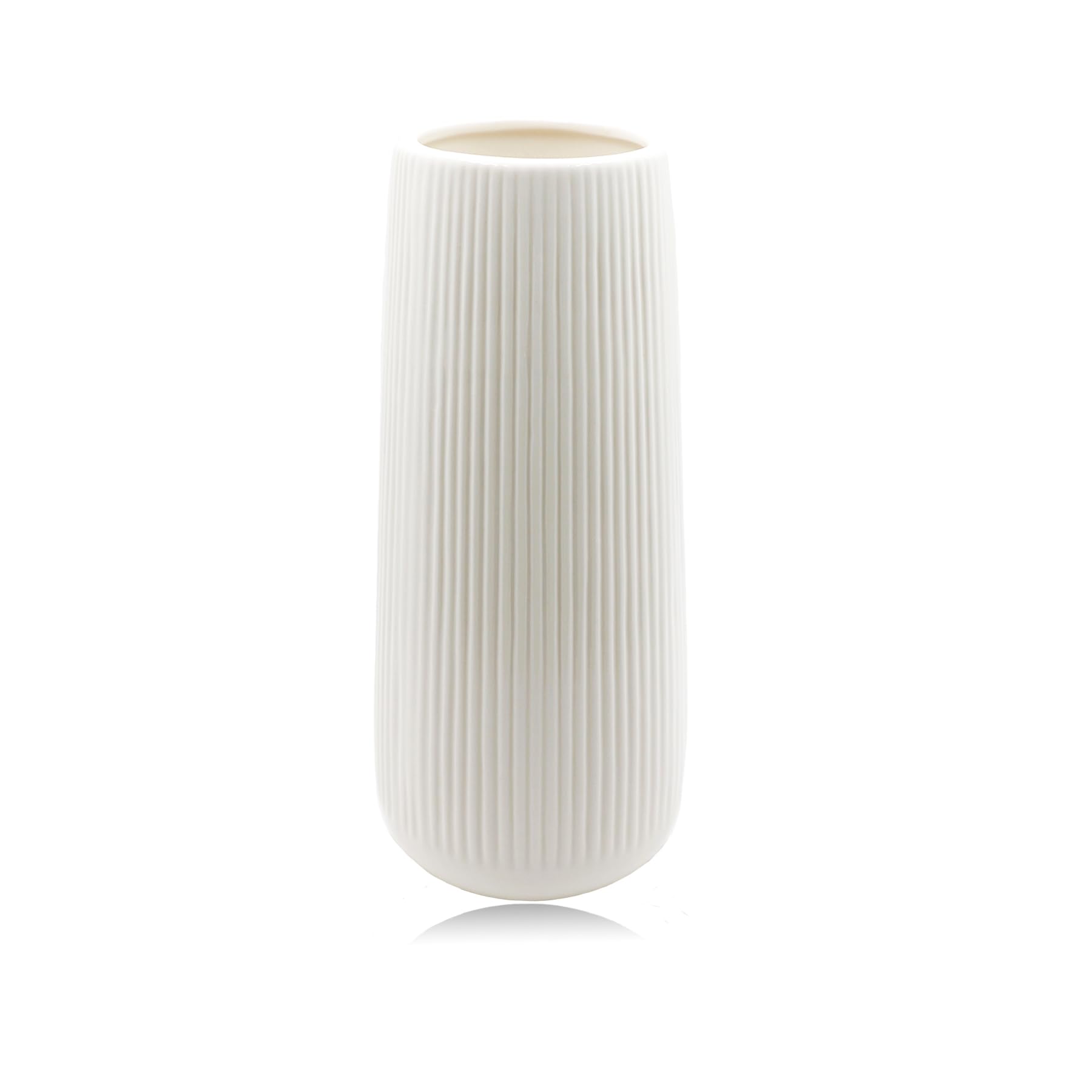 Ceramic Ribbed Vase for Pampas Grass - Boho Deco Modern White Glazed Flower Vase 7.87Inch / 20CM - Decorative for Living Room, Dinner Table, Office, Bedroom