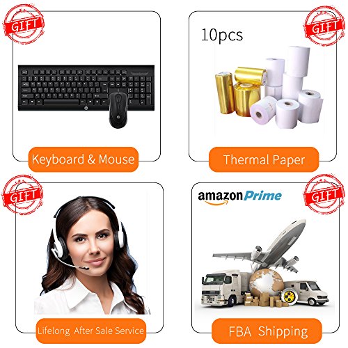 ZHONGJI 15 Inch Point Of Sale Cash Register Sales Bundle (Intel J1800 2.4GHz/64G SSD/4GBRAM) With Cash Box,80mmThermal Printer&Paper,Keyboard and Mouse For Restaurant Bars SMEs (MS-818D)