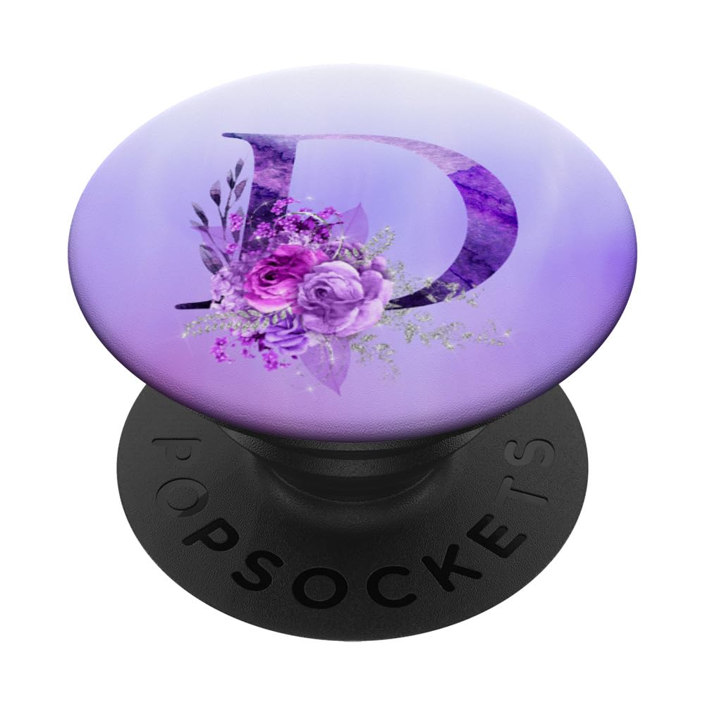 PopSockets Lilac floral Initial Letter D purple floral PopSockets PopGrip: Swappable Grip for Phones & Tablets