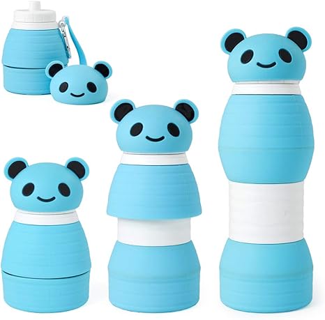 Amazon Amazon限定ブランド ウォーターボトル ドリンクボトル 水筒 折りたたみ式 シリコン 600ml かわいい ブルー 水筒 マグボトル オンライン通販
