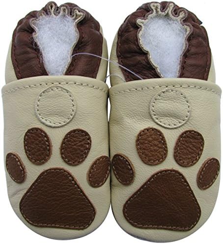 Carozoo baby boy soft sole leather infant toddler kids shoes Paw Cream 12-18m