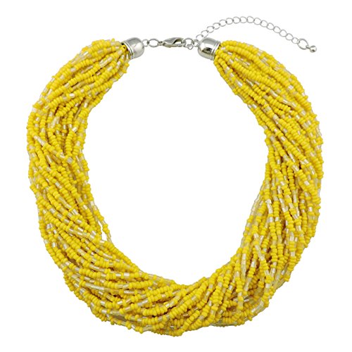 Bocar Multiple Strand Handmade Beaded 16" Statement Collar Necklace for Women with Gift Box (NK-10402-yellow)