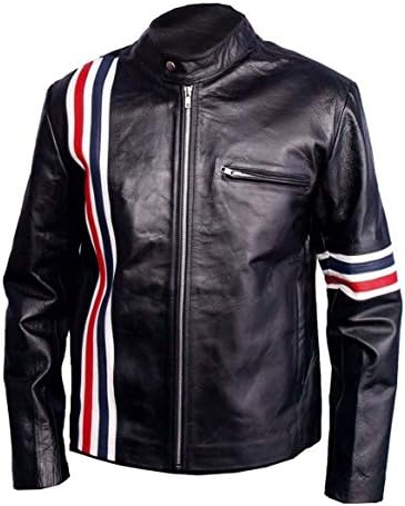 TOFFHUB Easy Rider Peter Fonda Cowhide Motorbike Leather Jacket US FLAG (5XL) Black