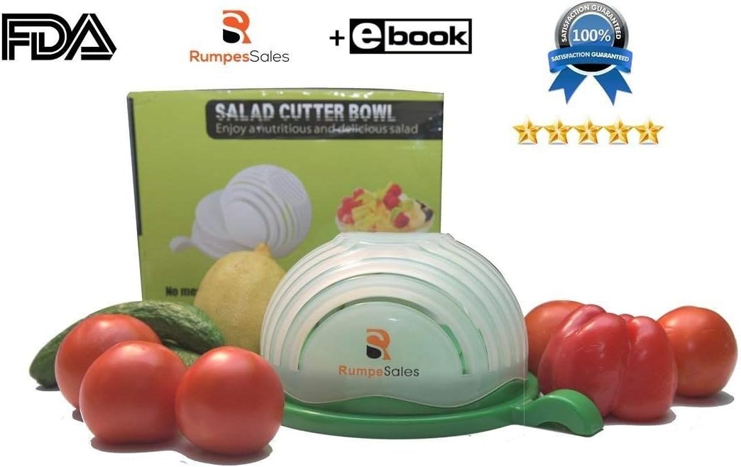 New Durable Upgraded Salad Cutter Bowl - 60 Second Salad Chopper In Green Cover. 100% Eco safe. Perfect For Making Tasty, Fresh And Healthy Vegetable Salad by RumpesSales + FREE EBOOK.