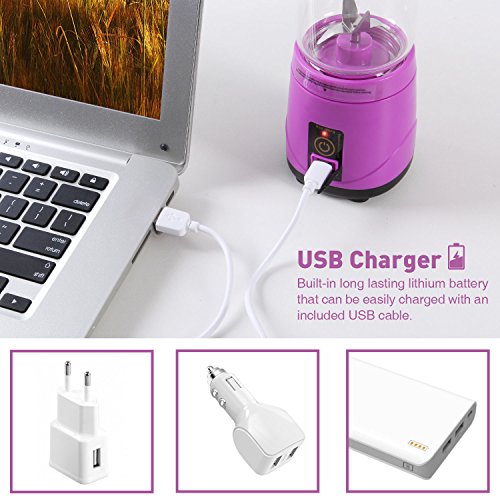 SUNAVO BL-09 Portable Blender Mini Travel Juice Cup,USB Rechargeable Blender Shakes and Smoothies,Blender Smoothie Single Served,with USB Charging Sport Mini Juice Maker,Purple