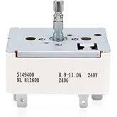 WP3149400 3148954 3148953 3149400 Range Surface Burner Infinite Switch | 8 Inch Infinite Range Burner Control Switch Replacement. WP3148953 WP3148951 3148951 311858 311859 PS336886 AP3029710