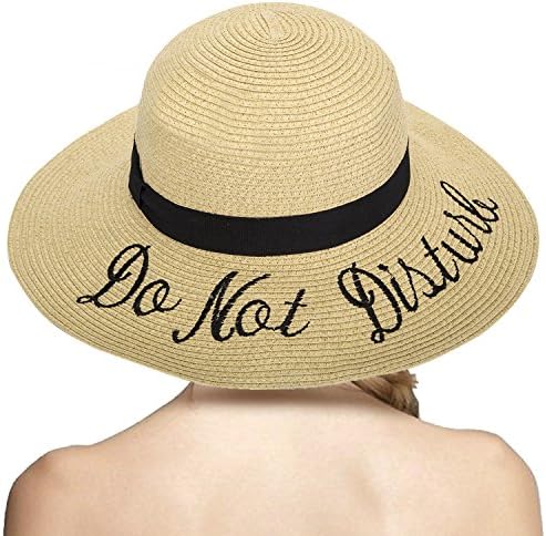 LONSANT Women's Paper Weaved Crushable Beach Embroidered Quote Adjustable Floppy Brim Sun Hat (Do Not Disturb)