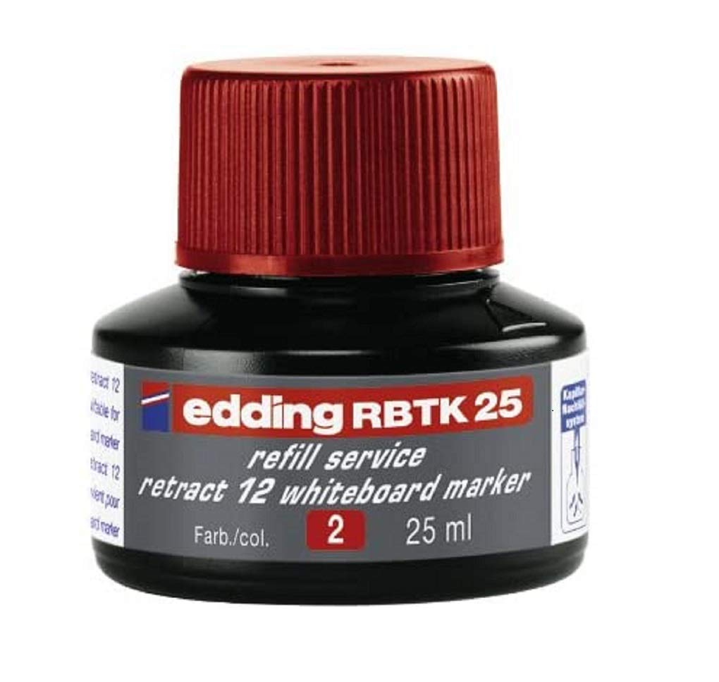 edding Rbtk 25 Refill Ink - Red - 25 Ml - With Capillary System, Ideal For Clean And Uncomplicated Refilling Of The Whiteboard Marker Retract 12