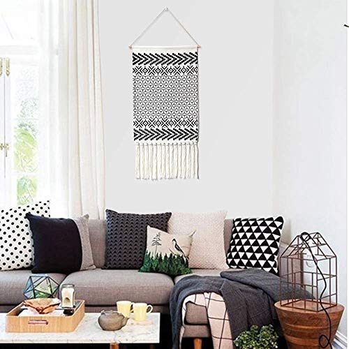 LOMOHOO Macrame Woven Wall Hanging Tapestry Boho Chic Wall Decor Geometric Art Bohemian Decoration for Apartment Home Dorm Room Backdrop (Black Geometric)