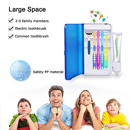DEWEL Toothbrush Sterilizers UV Sanitizer Wall Mounted Toothbrush Holder with UV Light Toothbrush Cleaner Container with Toothpaste Holder and AC Adapter - Thumbnail 2