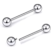 Gnznzko 16G-2G ASTM F136 Titanium Internally Threaded Nipple Tongue Rings Piercing Jewelry Straight Industrial Earring Barbell G23 Titanium Nipple Tongue Bars Piercing Jewelry for Women Men 12MM-40MM