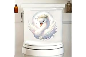BONFAGE Enchanted Swan Toilet Cover Sticker Decals,Fish Bird Flower Leaf Waterproof Toilet Lid Tank Seat Decals Cistern Self-Adhesive Bathroom Wall Sticker