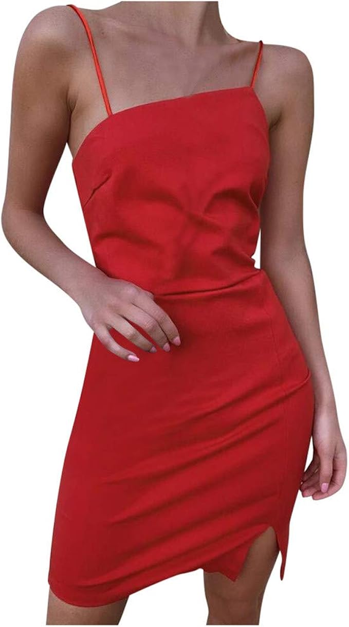 Oksea Damen Sexy Kleid Minikleid Clubwear V-Ausschnitt Sling